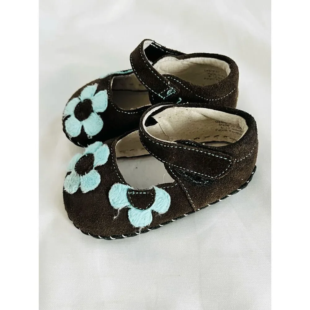 NEW Pediped Baby Girl 6-12 Months Flower Appliqué Shoes